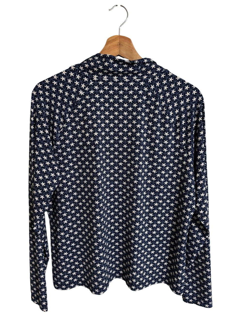 Lands’End navy blue allover geometric pattern 1/2 zip rash guard swim shirt XL - Picture 9 of 11